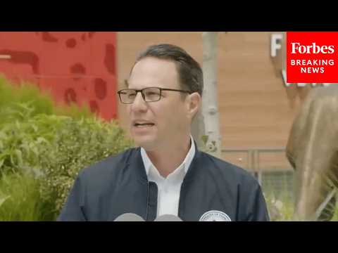 Gov. Josh Shapiro Holds Press Briefing After Touring Elmwood Park Zoo In Norristown, Pennsylvania