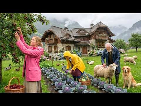Peaceful Mountain Home Life: Harvesting Fresh Vegetables and Caring for Animals in Nature Daily