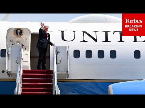 President Trump Departs JBA On Air Force One En Route To The Villages, Florida